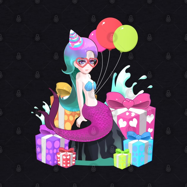 Cute Colorful Mermaid With Party Hat Birthday by TheBeardComic